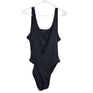 Frankies Bikini's‎ Black One-Piece Swimsuit Scoop Neckline Red Rose Rosette